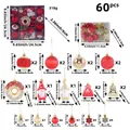 60-piece Christmas tree ornament set featuring donuts, gnomes, and festive decorative balls - 60Pcs Set / Red Gold