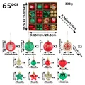 65-delige kerstballenset met sterren, harten en strikken in rood en groen - 65-delige set / Goud Rood Groen