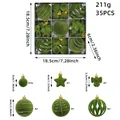 Juego de 35 adornos navideños flocados en color verde con formas variadas - Juego de 35 Piezas / Verde