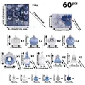 Set da 60 decorazioni natalizie blu e argento con palline gnomi e fiocchi di neve - Set da 60 Pezzi / Blu Ghiaccio Argento