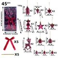 Set regalo completo da 45 pezzi di decorazioni natalizie magenta con renne e stelle - 45 Pezzi/Confezione / Set di Ornamenti Natalizi (R3-45 Rosso Vino)