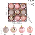 Lot de 9 boules de Noël rose et or rose avec finitions pailletées et motifs peints. - Ensemble de 9 Pièces / Rose