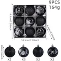 Lot de 9 boules de Noël noires aux textures variées pour décoration de sapin - Ensemble de 9 Pièces / Noir