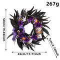 Gothischer Halloween Kranz mit schwarzen Blättern und lila Rosen, Maße 50cm x 45cm - Holzschild Kranz Stil (H2-22) / 50x45x7cm