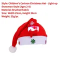 Bonnet de Noël lumineux pour enfant avec bonhomme de neige en tissu brossé rouge. - Style Bonhomme de Neige LED (Q2-5)