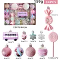 34-piece macaron Christmas ornament set with pink candy and bus shapes - Romantic Pink Bus Candy Set (Style E2-51/B)