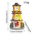 Tour de l'horloge de Noël à LED en résine peinte à la main avec le Père Noël et sapins - Ornement de Tour d'Horloge Lumineux en Résine (T2-41)