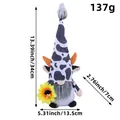 Koeienpatroon kabouter pluche met zonnebloem, 34 cm hoogte voor de huisdecoratie display - Zonnebloem Koe Kabouter (Man) / Grijze lange baard stijl