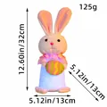 Soft white Easter bunny plush doll holding a striped egg with dimensions shown - Pink Ear Holding Easter Egg Style