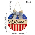 Independence Day wooden door hanger featuring a Welcome sign and patriotic striped bow - 3D Style With Bow / 30cm