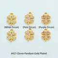 Detailed view of 18K gold plated four-leaf clover charms with colored cubic zirconia - Clover (#417) / White (White Zirconia)