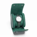 Elegante caja de viaje para relojes en cuero verde bosque con forro de terciopelo - 1 Ranura (Liso) / Verde
