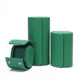 Premium green lychee pattern leather watch roll organizer case for travel storage - 3 Slots (Lychee Pattern) / Green