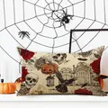 Halloween-Lendenkissenbezug mit Vintage-Totenkopf-, Kürbis- und Rosenmuster aus nächster Nähe - Vintage Kürbis Skelett Illustration (YZT-8) / 30cm*50cm