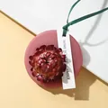 Fragrant round pink wax tablet decorated with a dried red flower and a green hanging ribbon - Amber Ebony