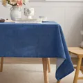 Premium solid blue linen-textured rectangular tablecloth displayed in a cozy home setting. - 40x60 / 35 Indigo Blue