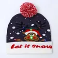 LED Weihnachts-Strickmütze mit 'Let it snow' Schriftzug und Rentier-Motiv - Blaues Weihnachtsrentier