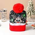 LED Weihnachten Strickmütze mit festlichem Rentier-Muster und einem roten Bommel - Kleines Rentier mit rotem Ball
