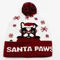 LED-Weihnachtsstrickmütze mit „Santa Paws“-Hund und Schneeflockenmustern. - Frenchie mit Herzbrille (Burgund)