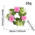 Pink rose candle ring wreath with 20cm outer diameter for romantic wedding table decoration - 20x20x8cm / Pink