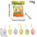 Set of 6 colorful Easter foam egg pendants with glitter and ribbons for festival decoration - Rattan Pattern (R1-10) / Set of 6