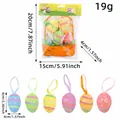 6Pcs set of colorful glitter foam Easter eggs with ribbon hangers and dimensions - Striped Pattern (R1-9) / Set of 6