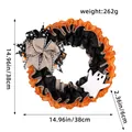 Halloween ghost wreath with burlap bow decor showing dimensions and 262g weight - Burlap Ghost Door Hanging (AA1-20) / 38cm x 38cm x 6cm