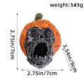 Halloween horror skull resin ornament with pumpkin hat and detailed dimensions - Open Mouth Style (AA2-30) / Orange with Silver-Black