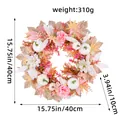 Dekorativer Ernte-Herbstkranz mit rosa Blumen und weißen Kürbissen, 40x40x10cm, 310g - Rosa Weiß Welker Zweig Kürbis Stil / 40CM