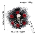 Ghirlanda spaventosa di Halloween con rose rosse e dettaglio teschio, 40 x 40 cm - Corona di Teschi con Rose Rosse