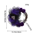 Halloween skelet krans met paarse rozen en schedel, feestdecoratie, maat 43x40cm - Spookhand Paarse Roos Stijl (R1-33) / 43x40x12cm