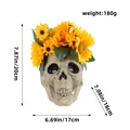 Halloween skull head prop with yellow sunflower crown, dimensions shown for sizing. - Sunflower Style (R1-30)