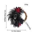 Griezelige Halloween decoratieve krans met hoge hoed schedel en zwarte veren 45cm maat - Zwart Esdoornblad Stijl (R1-34) / 45x40x12cm