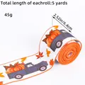 Ruban d'automne avec camions et citrouilles avec bords cousus orange pour emballage - Style Camion Citrouille