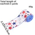 Natural burlap ribbon with red and blue star patterns 2.52 inch width for gift wrapping - Five Stars / Single Roll Pack