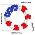 Patriotic July 4th pom-pom wreath measuring 12.99 inches with stars - W3-1 Independence Day Pompom Wreath
