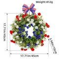 US Independence Day wreath with red white blue flowers and flag bow decoration - W3-5 Independence Day Hydrangea Wreath