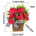 Künstliche rosa Blumenampel mit Weidenbasis und Maßangaben in cm und Zoll - U1-17 Kleiner Pflaumenblüten Korb