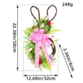 Ghirlanda di coniglio di Pasqua in rami secchi con fiocco rosa a scacchi e fiori - Ghirlanda di Coniglio Vuoto con Fiocco Rosa