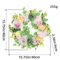 Spring artificial flower wreath with floral plates, 40cm diameter, door decoration - Pink Flower Plate Wreath / H1-9