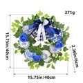 Élégante couronne en porcelaine bleue et blanche avec roses bleues et nœud à carreaux - Style Chinoiserie (H3-14) / 40CM