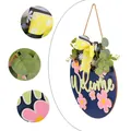 Navy blue welcome spring wooden door sign with pink flowers and green eucalyptus leaves. - Pink Flower Welcome Style (X2-29) / 30x1x32cm