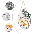 Pastoral spring wooden door sign with yellow bicycle decoration and hello greeting - Bicycle Plaid Style (X2-31) / 30x1x32cm