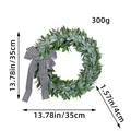 Green rabbit ear grass wreath with classic black and white striped bow decoration - Lamb's Ear Wreath (H2-30)