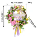 Colorful spring floral wreath with plaid ribbons and hello spring wooden sign decoration - Spring Dead Branch Wood Plate Wreath (H2-9)