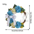 Blue and white hydrangea wreath with striped bow and white letter H decorative sign - Blue & White