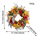 Thanksgiving harvest wreath with maple leaves, sunflowers, and striped bow decoration - Orange Maple Leaf Sunflower Style (J1-30)
