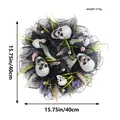 Halloween black mesh skull wreath with floral accents, 15.75 inch diameter size - Purple Grass Skull Wreath (V3-36)
