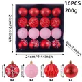 Set of 16 painted Christmas ball ornaments in red and pink with different textures - 16 Pieces Pack / Red