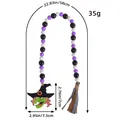Halloween wood bead garland featuring green witch pendant and tassel, 58cm length - Witch Style (AA2-41) / Approx. 58cm Long